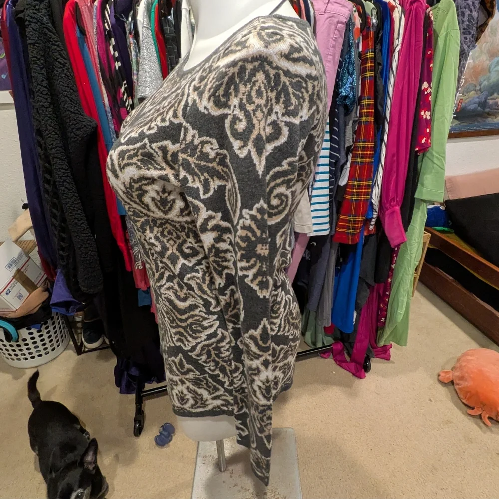 Charter Club Gray and Cream Patterned Sweater - L